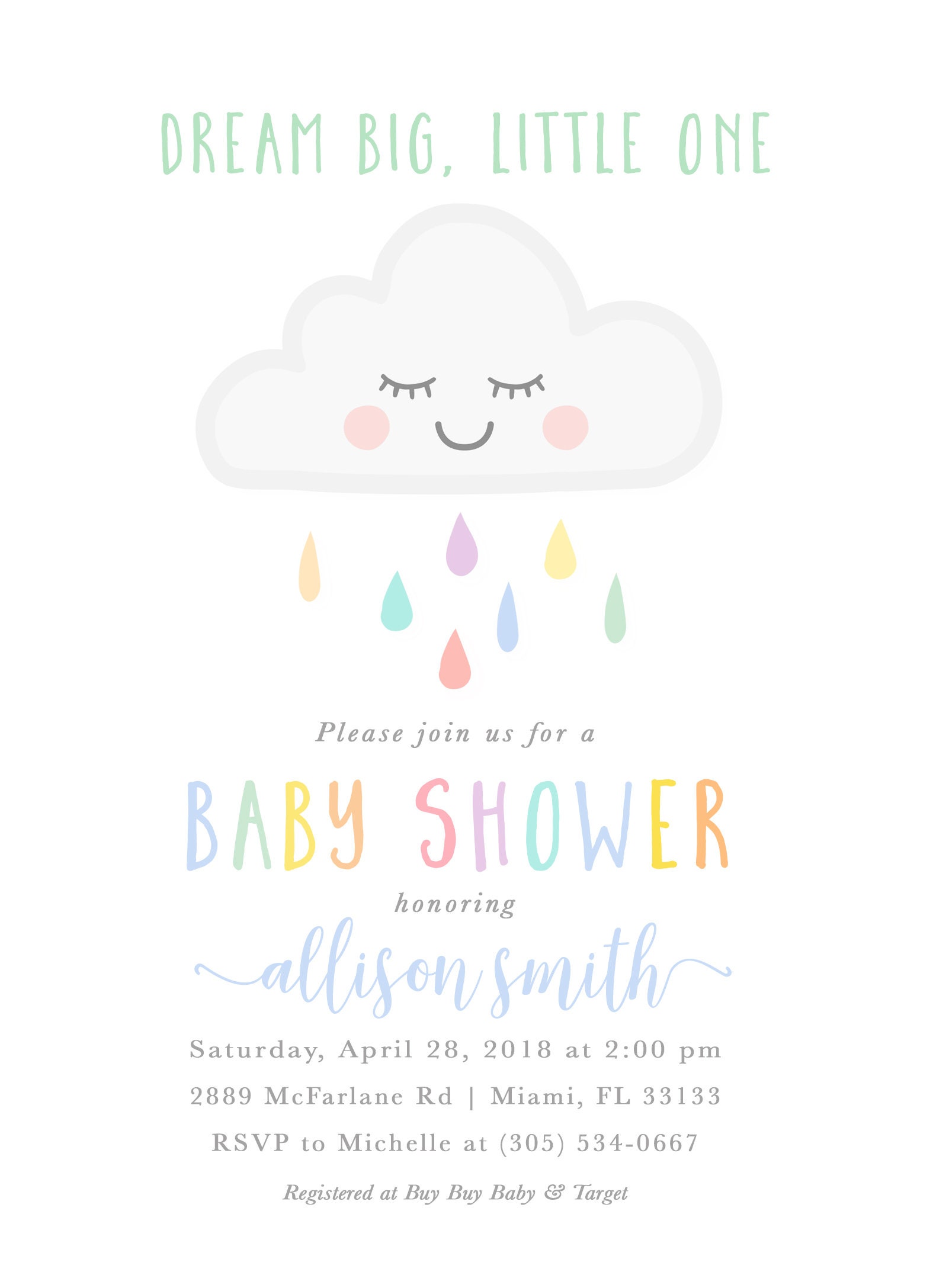 Cloud Baby Shower Invitation Rainbow Baby Shower Invite Dream Big Il Fullxfull Cloud Baby Shower Invitation Rainbow