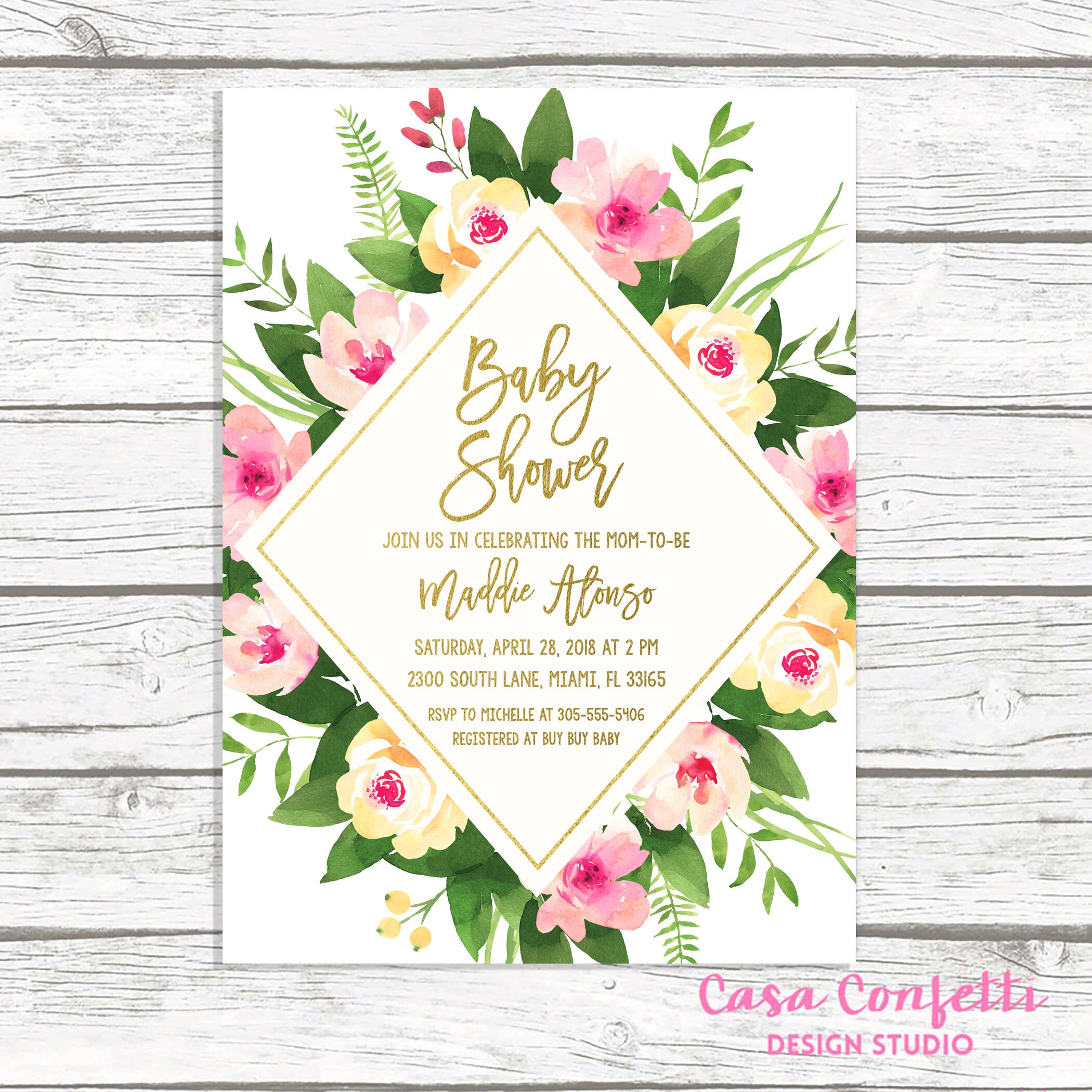 Baby Shower Brunch Invitation Tropical Baby Shower Invitation Girl Baby Shower Brunch Invitation Tropical Baby Shower Invitation Girl