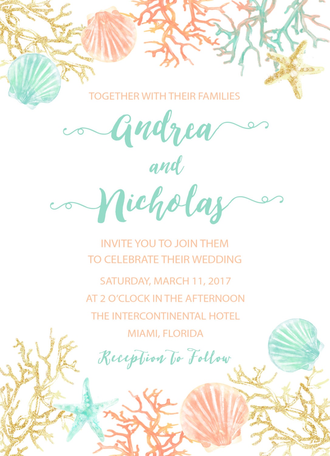 Beach Wedding Invitation Destination Wedding Invitation