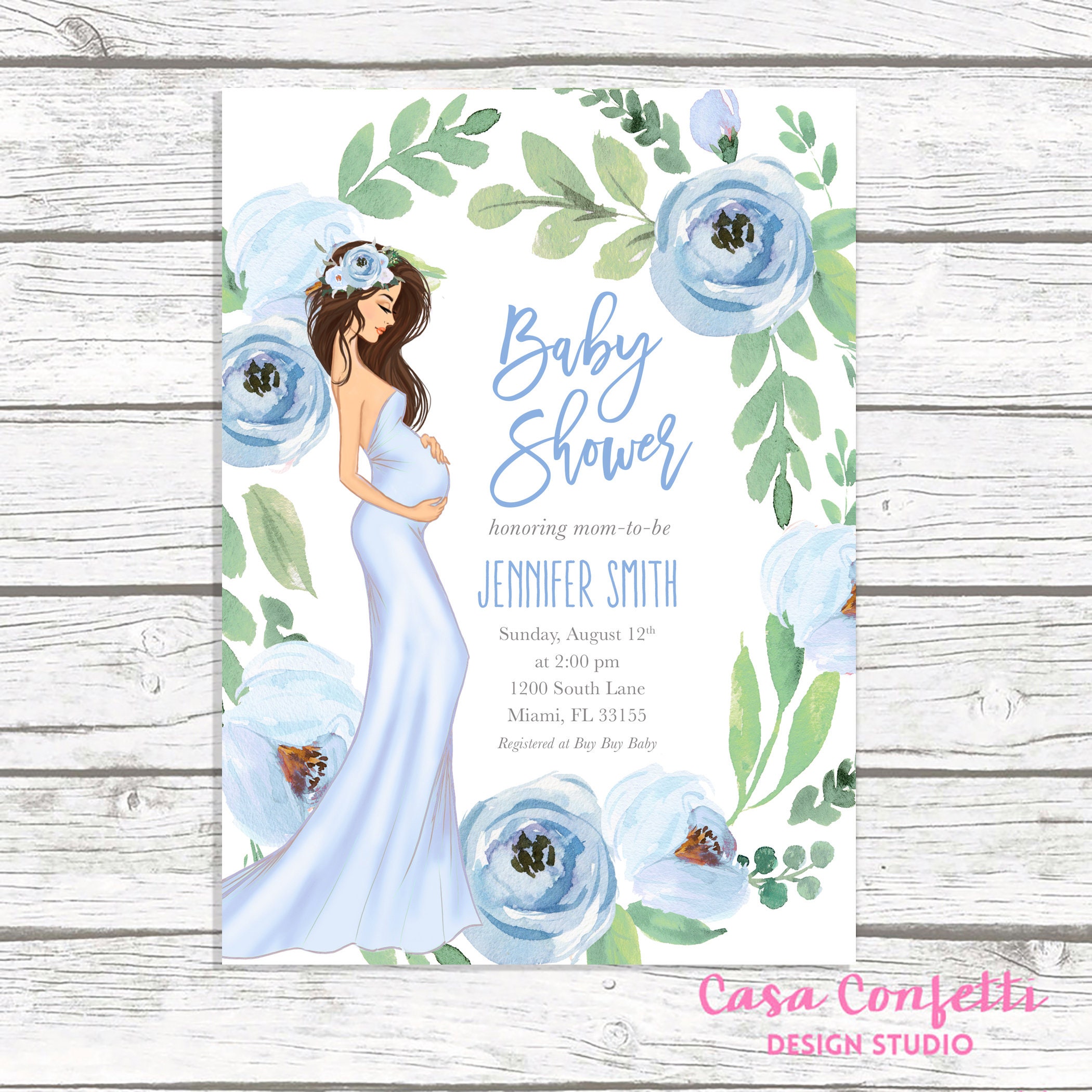 Boy Baby Shower Invitation Blue Fl