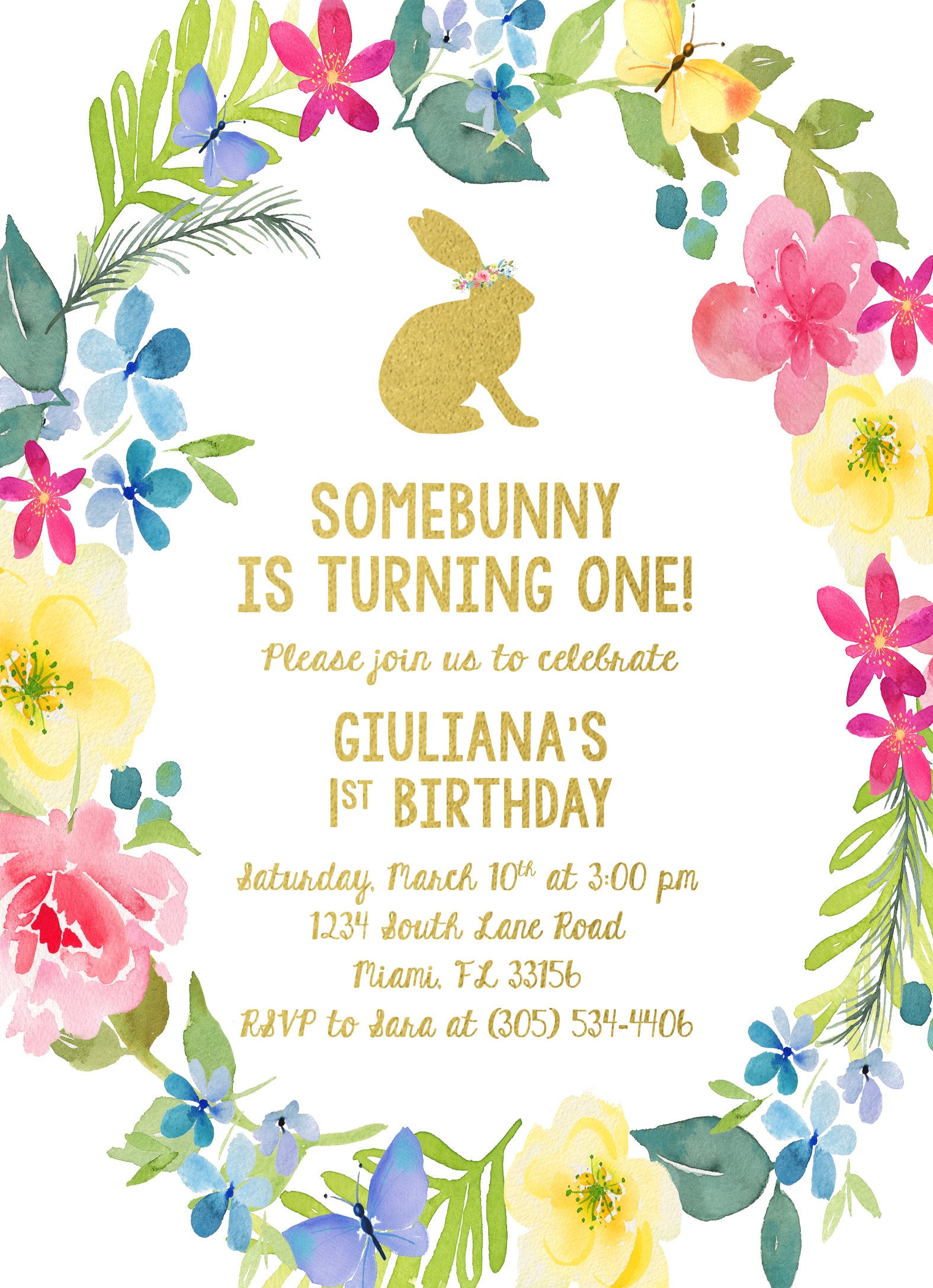 Bunny Birthday Invitation, Easter Birthday Invitation, Somebunny is