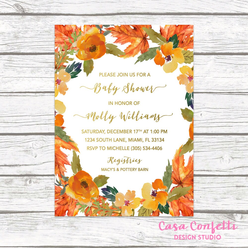 Fall Baby Shower Invitation Fall Leaves Baby Shower Invitation