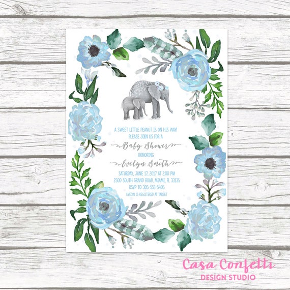 Elephant Baby Shower Invitation Boy
