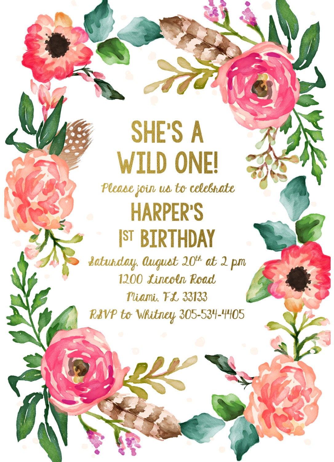 Wild One Birthday Invitation, Girl First 1st Birthday ...