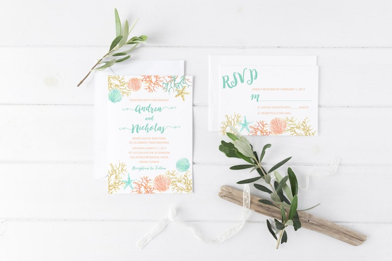Beach Wedding Invitation Destination Wedding Invitation Etsy