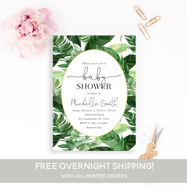 Tropical Baby Shower Invitation Monsterra Invitation Palm Etsy