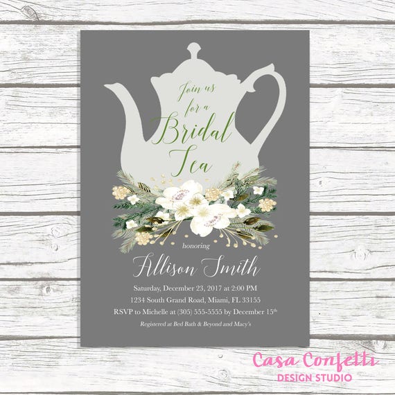 Christmas Bridal Shower Invitation, Bridal Tea Invitation, Tea Party Invitation, Winter Bridal Shower Invitation, Tea Bridal Shower Invite Il_570xn