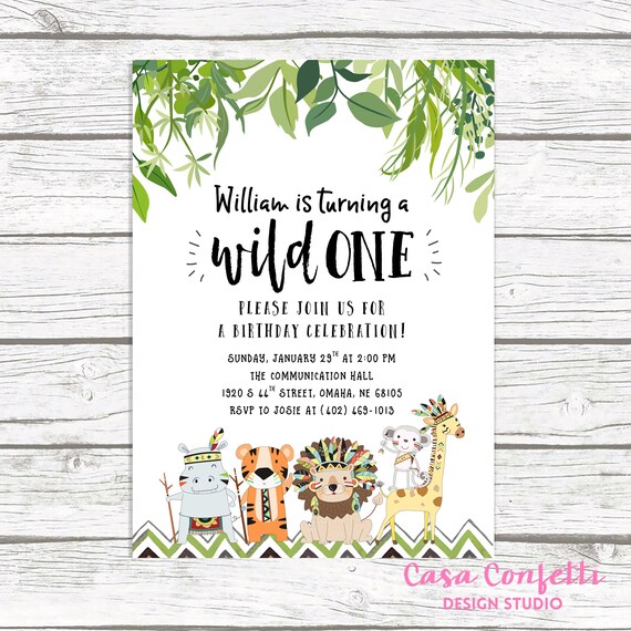 Wild One Birthday Invitation Safari Birthday Invitation First 1st