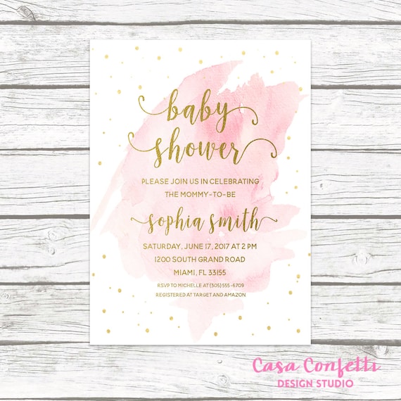 Pink And Gold Baby Shower Invitation Pink Baby Shower Etsy