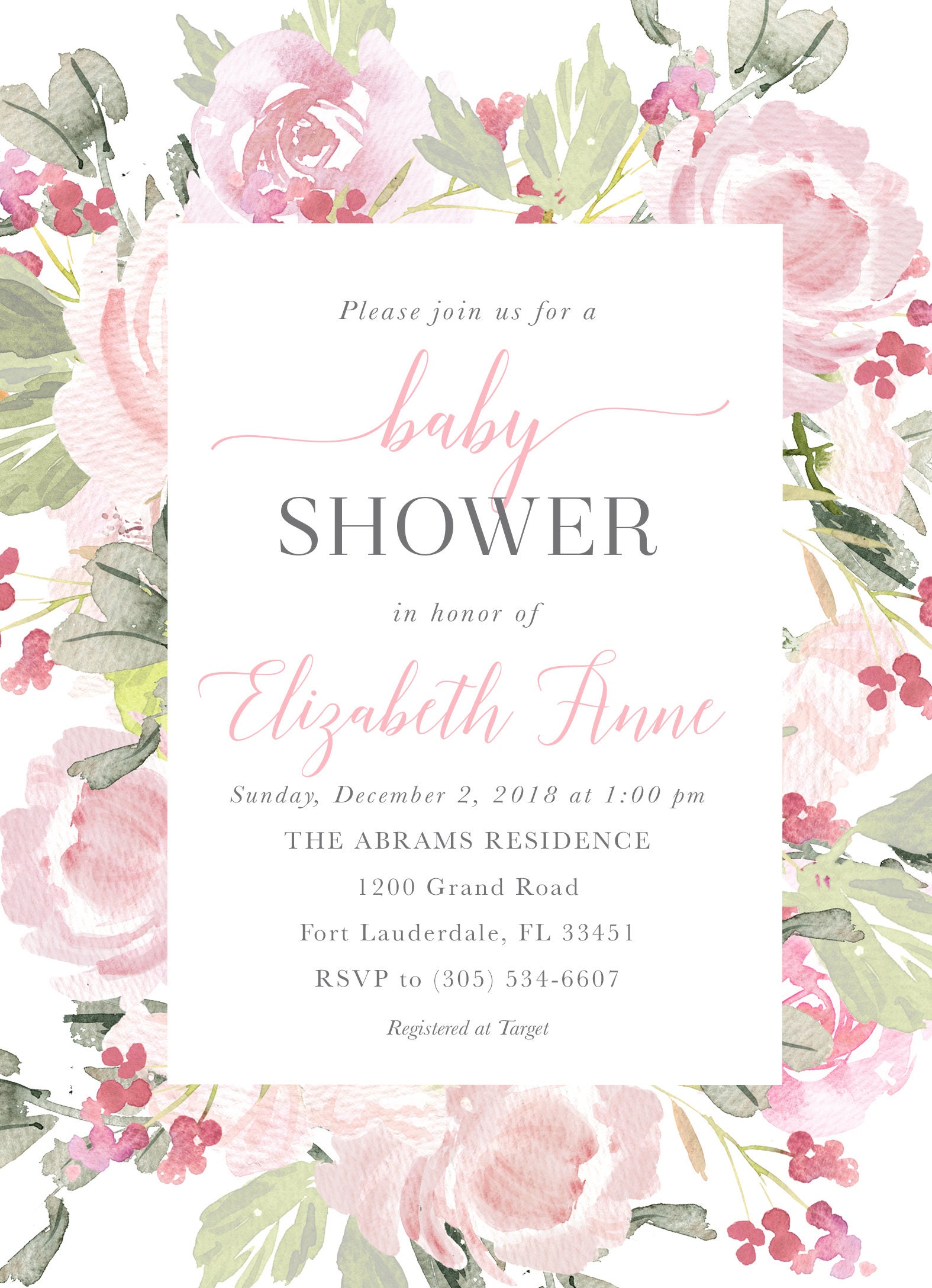 Blush Baby Shower Invitation Spring Girl Baby Shower Invitation