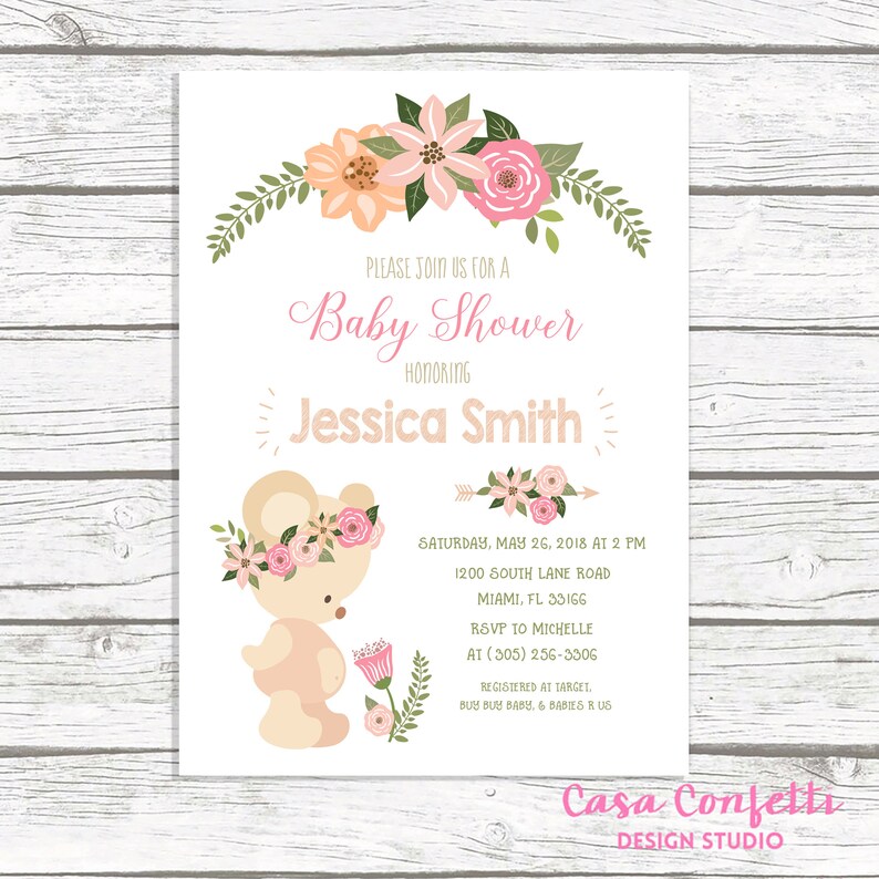 Teddy Bear Baby Shower Invitation Girl Image 0