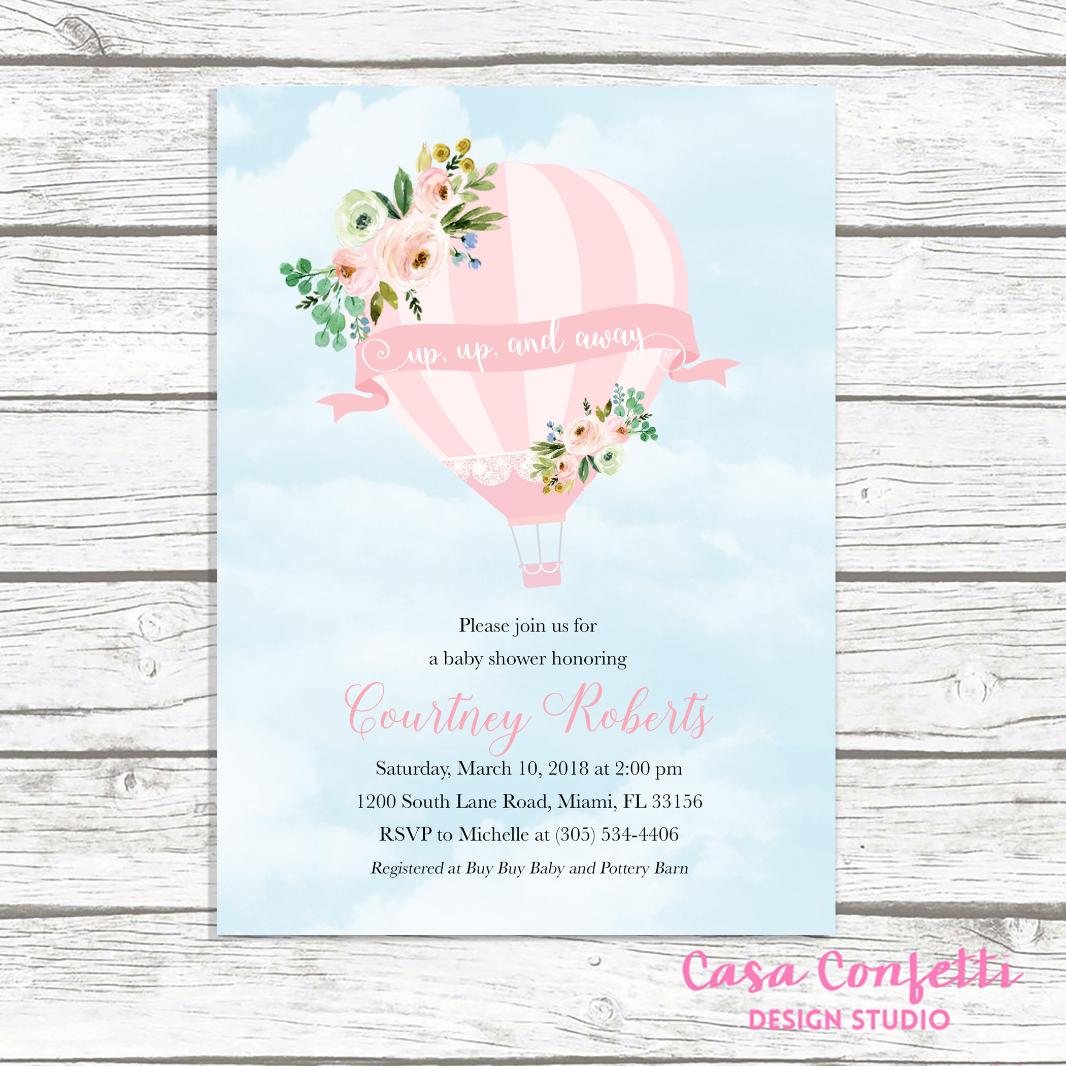 Hot Air Balloon Baby Shower Invitation Hot Air Balloon Etsy