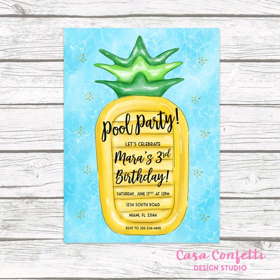 pool party invitation pineapple