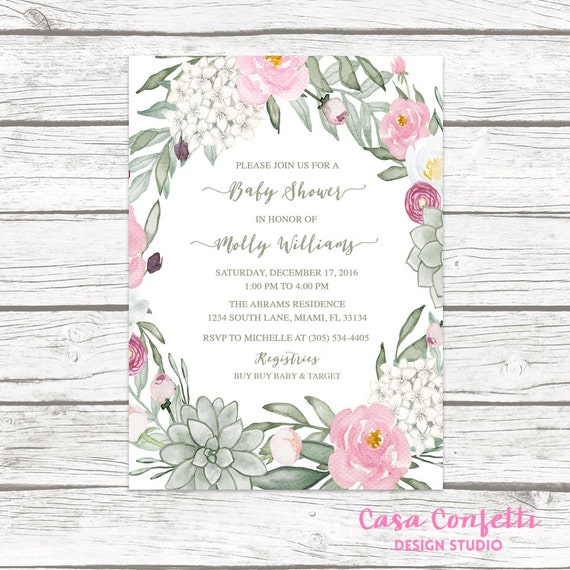 Succulent Baby Shower Invitation Baby Shower Invitation Girl Succulent Baby Shower Invitation Baby Shower Invitation Girl