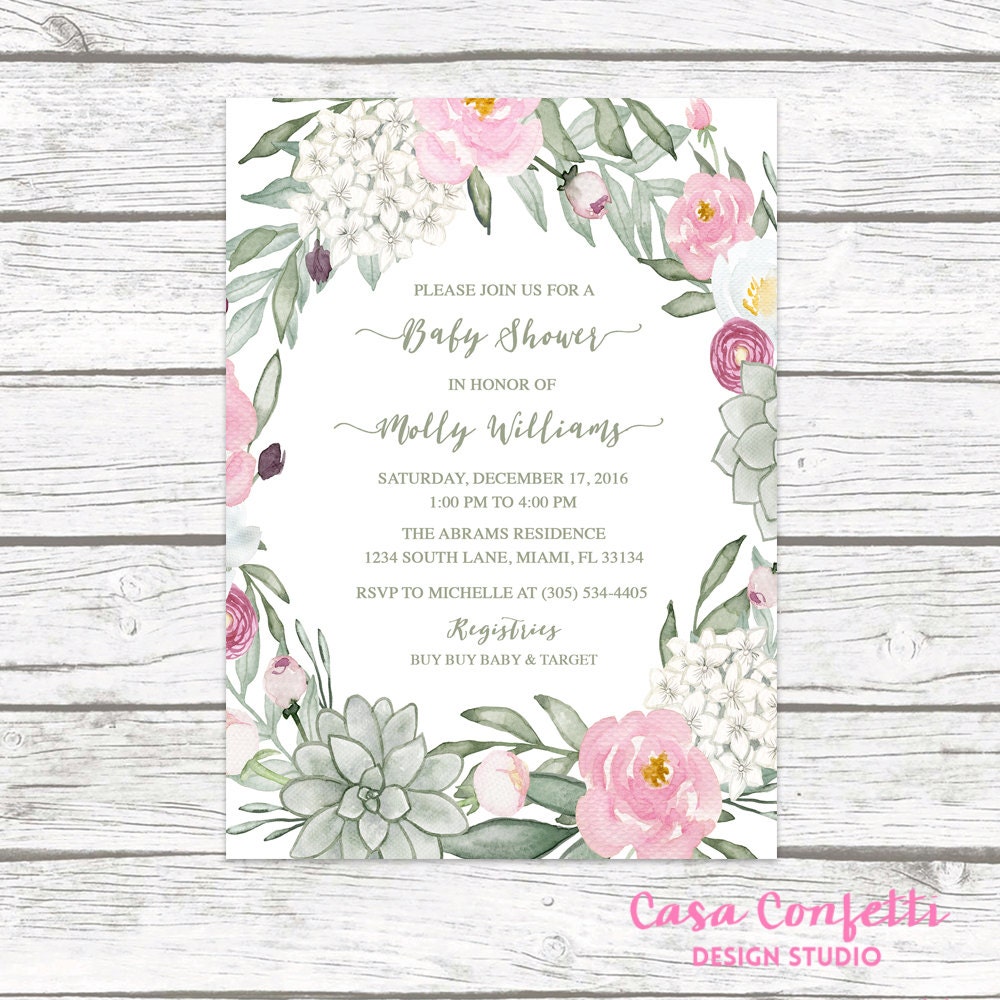 succulent baby shower invitation baby shower invitation girl rustic baby shower invites