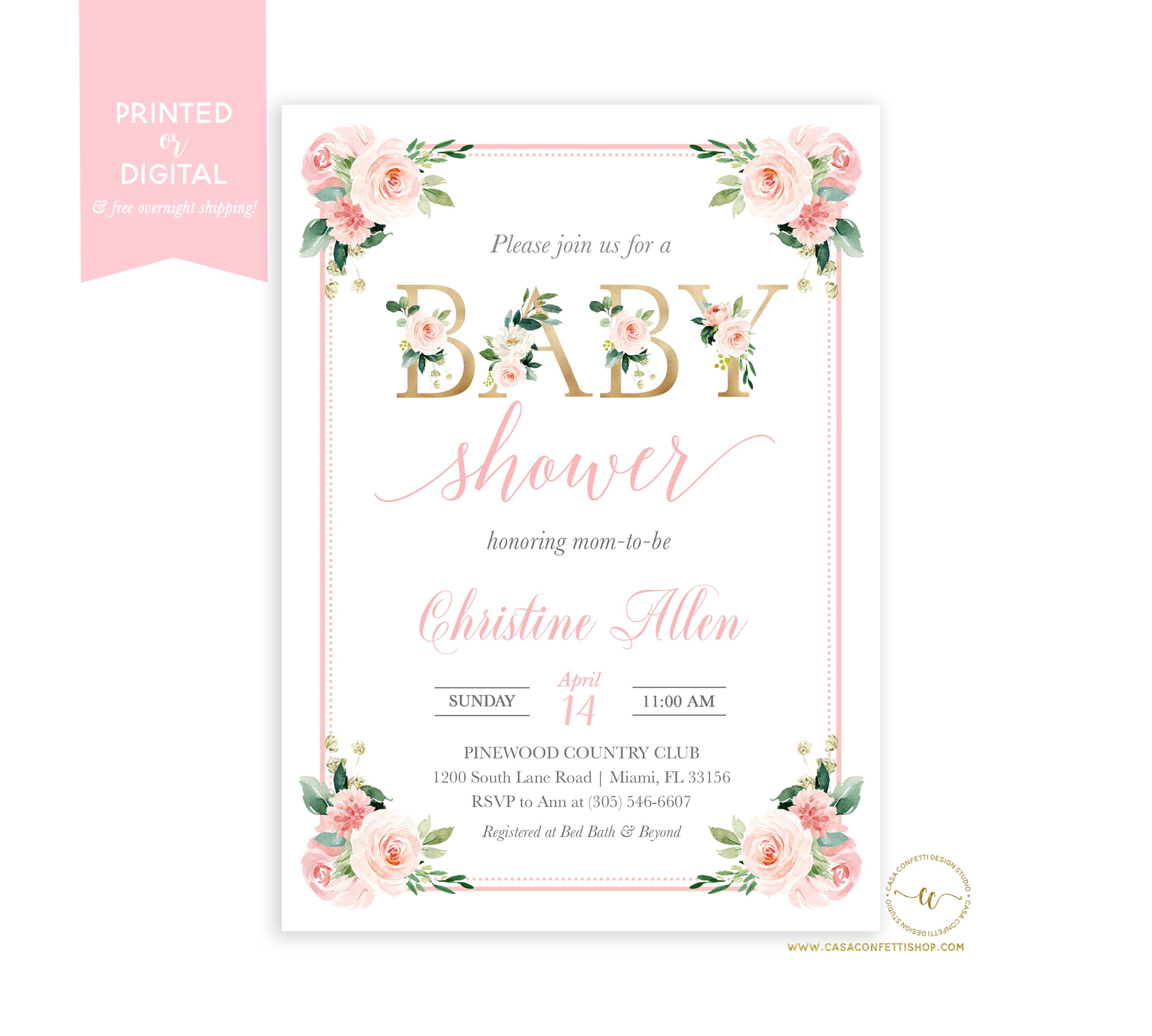 Blush Baby Shower Invitation Girl Pink And Gold Floral Baby Shower Blush Baby Shower Invitation Girl Pink And Gold Floral Baby Shower