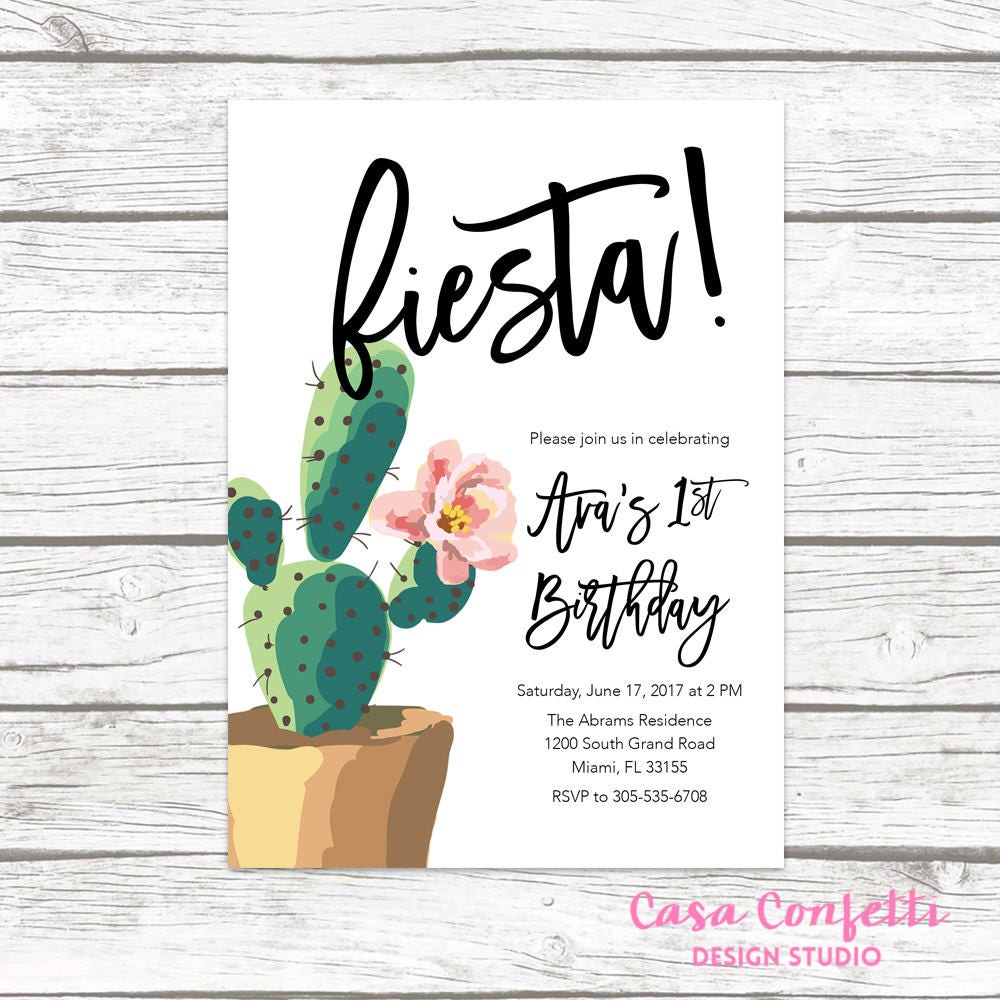 fiesta birthday invitation cactus birthday party invitation