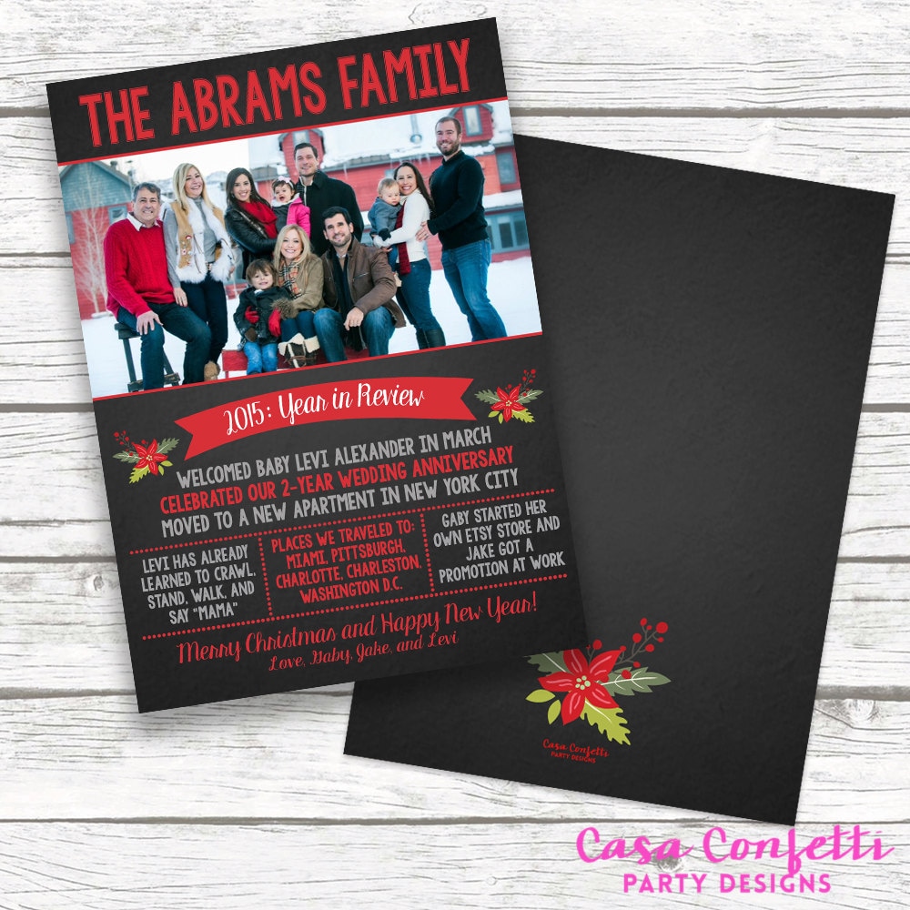 chalkboard year in review christmas holiday photo card newsletter family christmas card personalized printed or printable matching back - Year In Review Christmas Card chalkboard year in review christmas holiday photo card newsletter family christmas card personalized printed or printable matching back - Year In Review Christmas Card