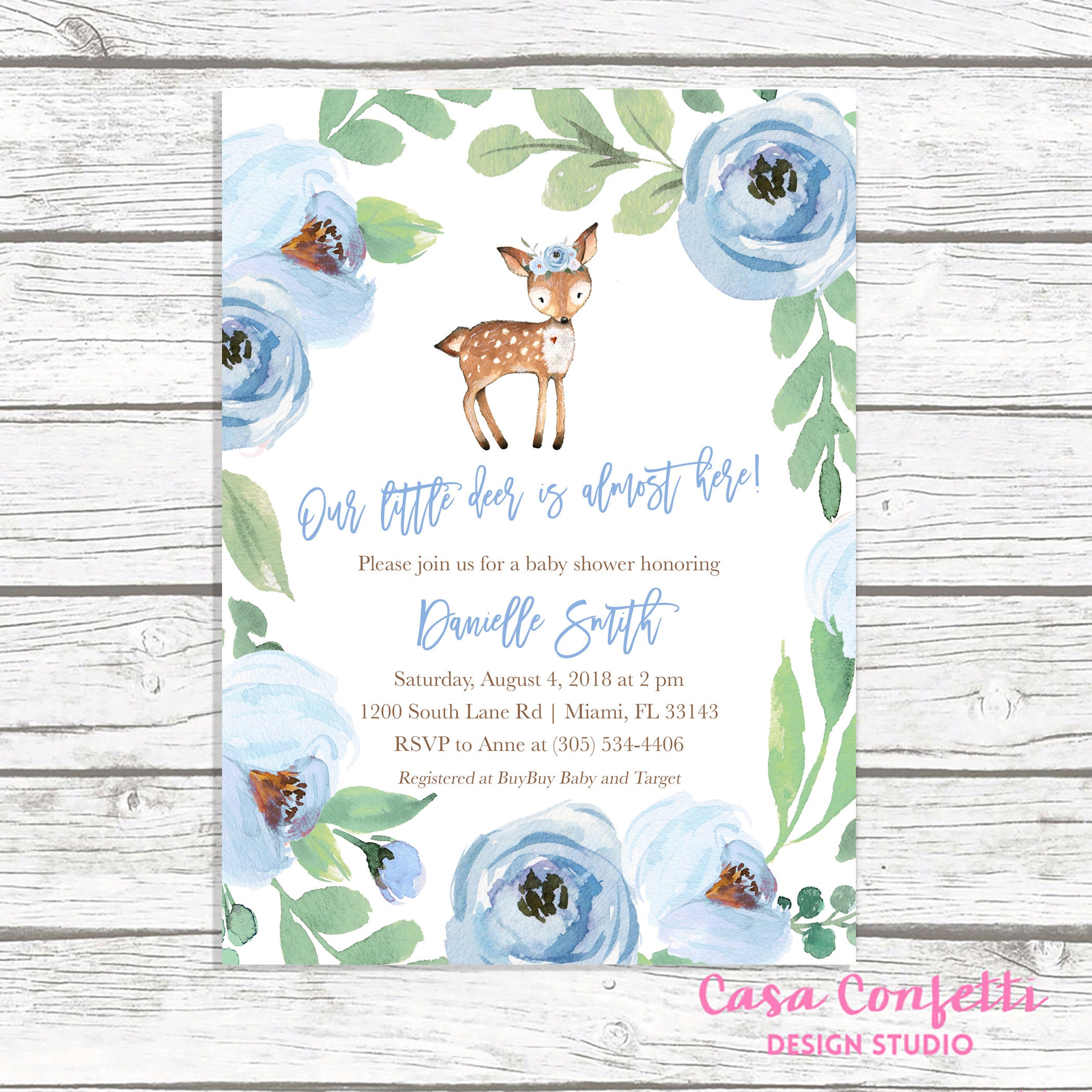 Deer Baby Shower Invitation Boy Baby Shower Invitation Etsy