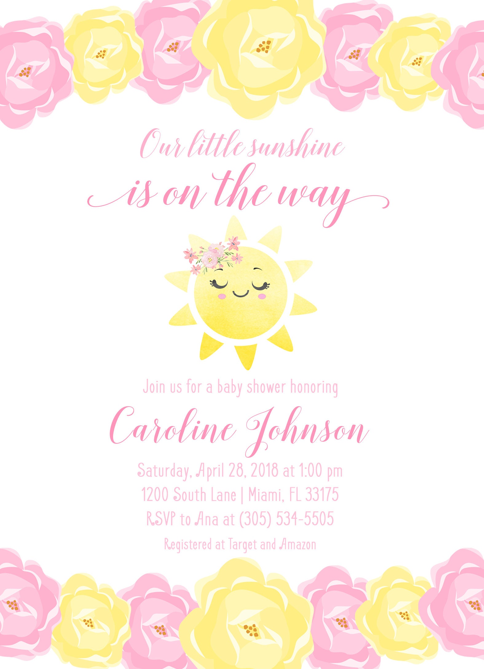 You Are My Sunshine Baby Shower Invitation Girl, Sunshine ...