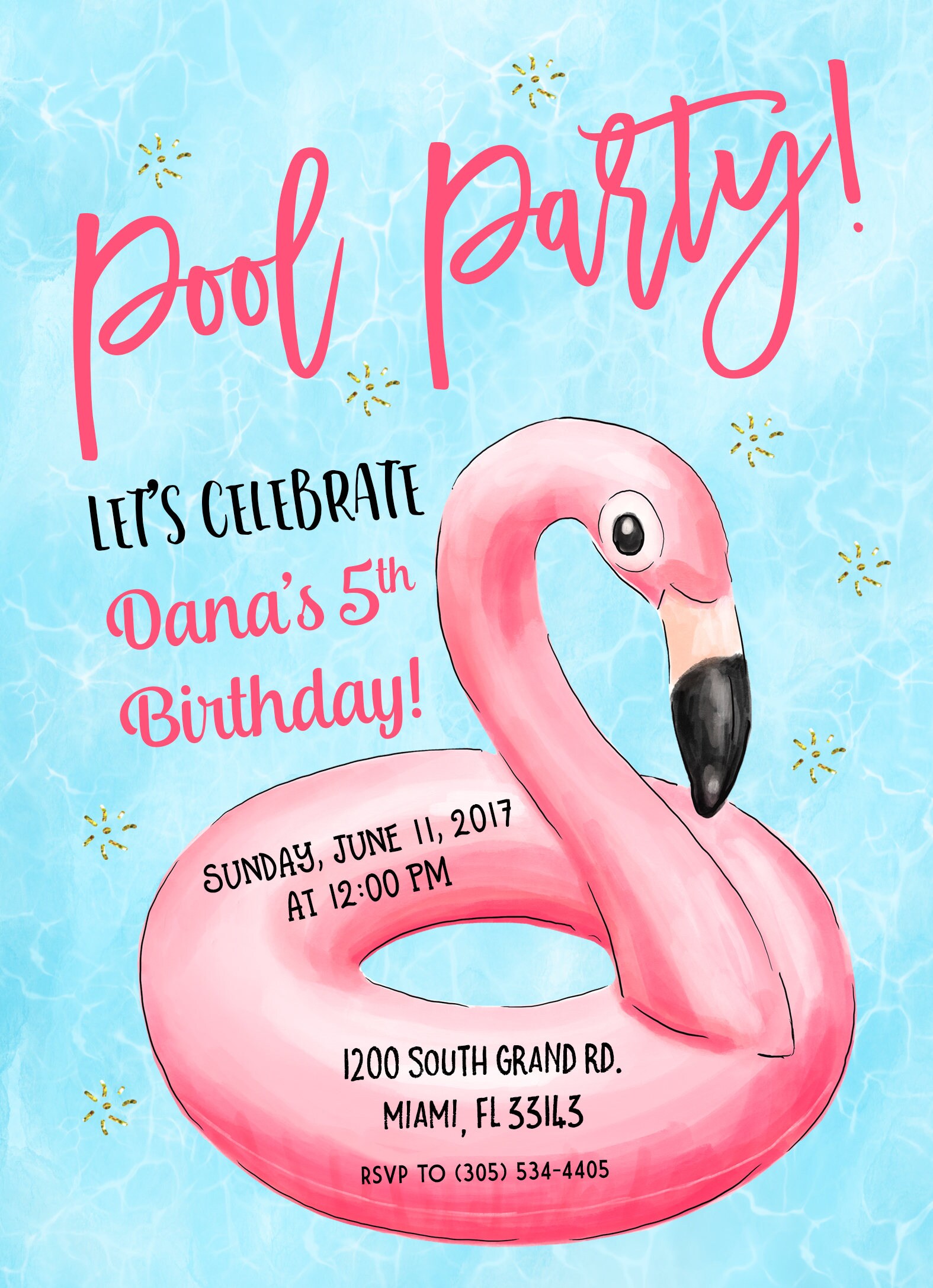 Flamingo Pool Party Invitation, Flamingo Birthday ...