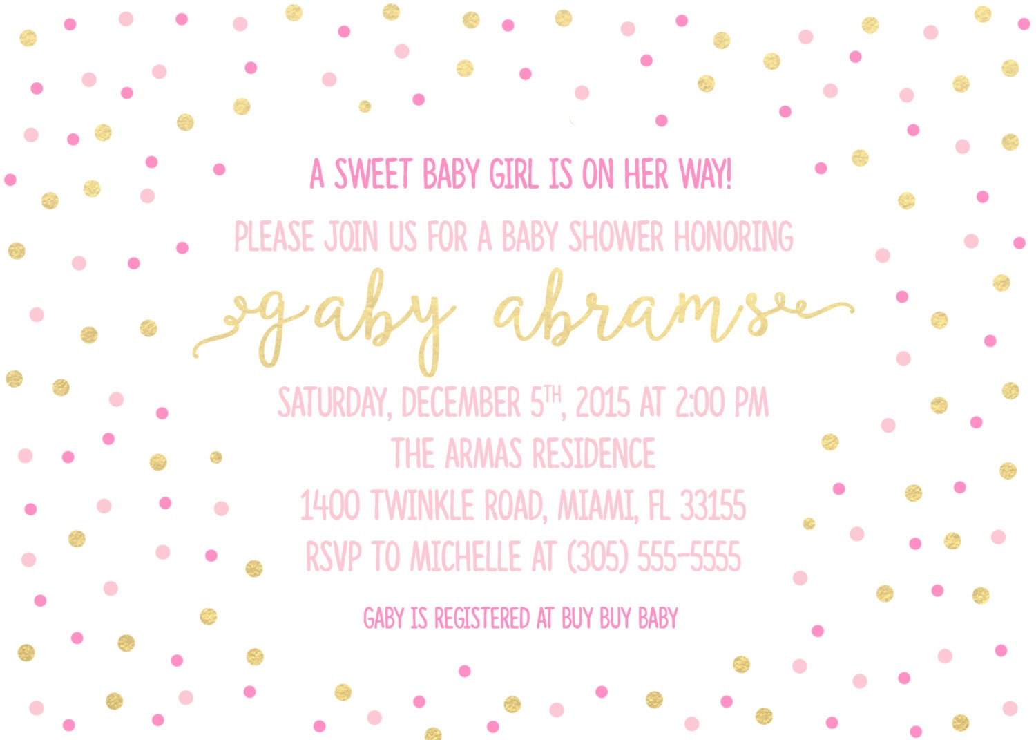 Pink And Gold Confetti Baby Shower Invitation Sparkle Gold Foil Pink And Gold Confetti Baby Shower Invitation Sparkle Gold Foil