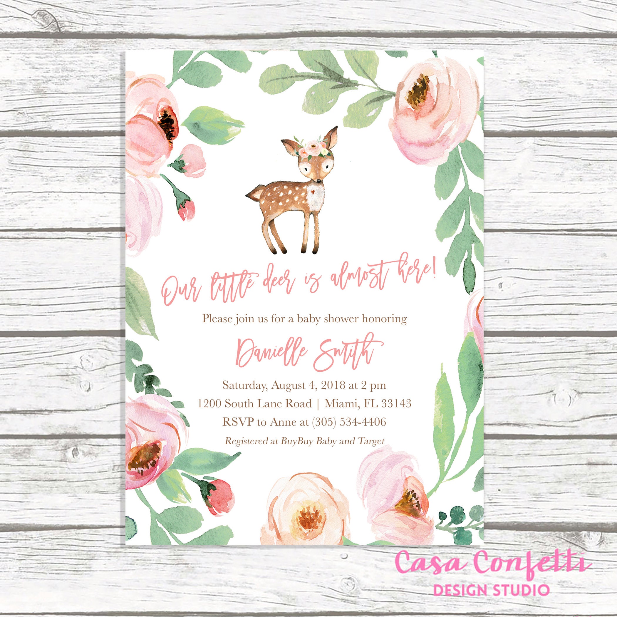 Deer Baby Shower Invitation Woodland