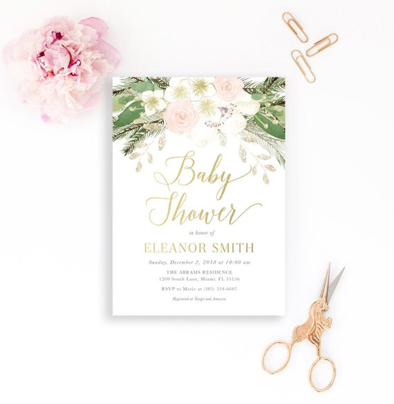 Winter Baby Shower Invitation Girl, Pink Floral Baby Shower Invitation, Winter Baby Shower Girl, Baby It's Cold Invitation Winter Wonderland Il_570xn
