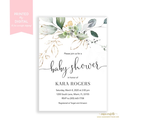 eucalyptus baby shower invitation