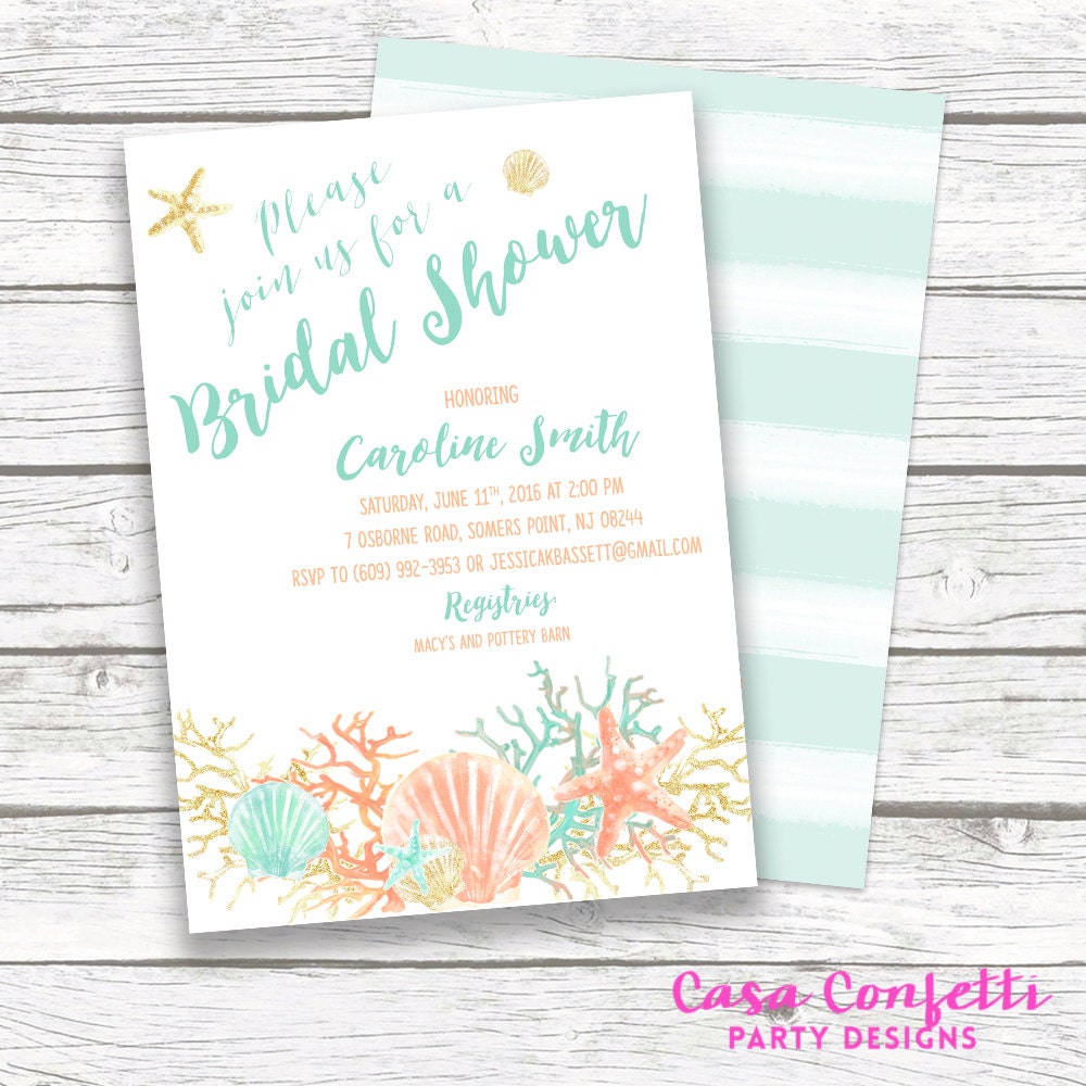 Beach Bridal Shower Invitation Coral Starfish Bridal Shower Invite