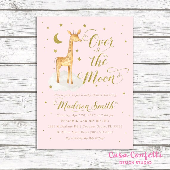 Giraffe Baby Shower Invitation Over The Moon Baby Shower Invitation