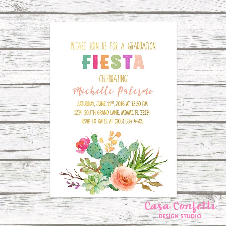 Fiesta Graduation Invitation Cactus Graduation Invitation Etsy