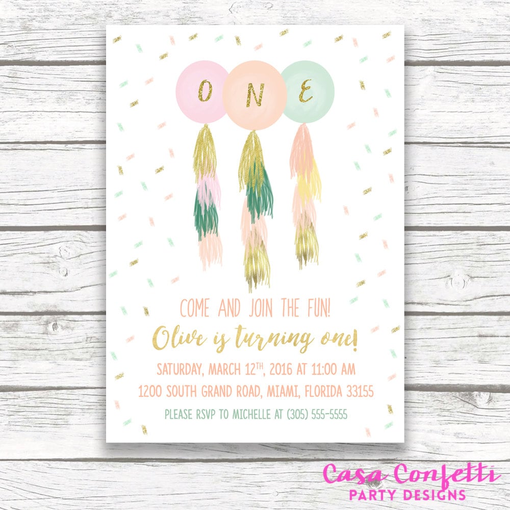 first 1st birthday invitation girl balloon birthday invitation