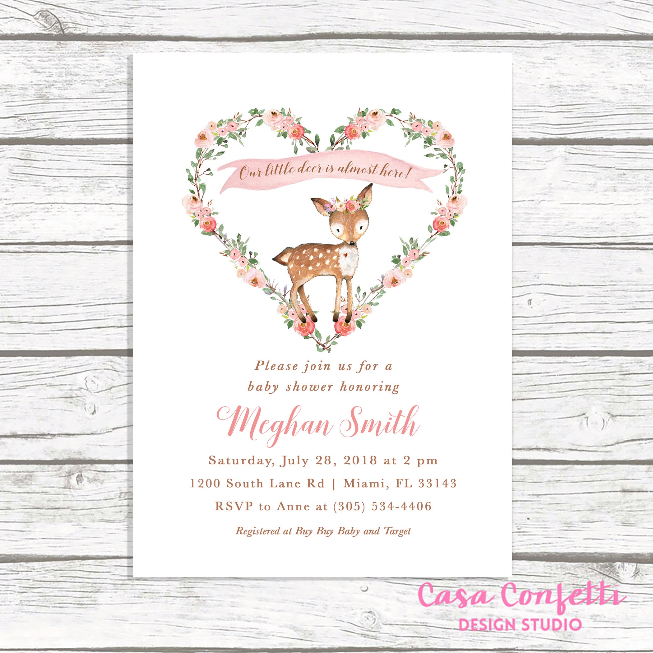 Woodland Baby Shower Invitation Girl Deer