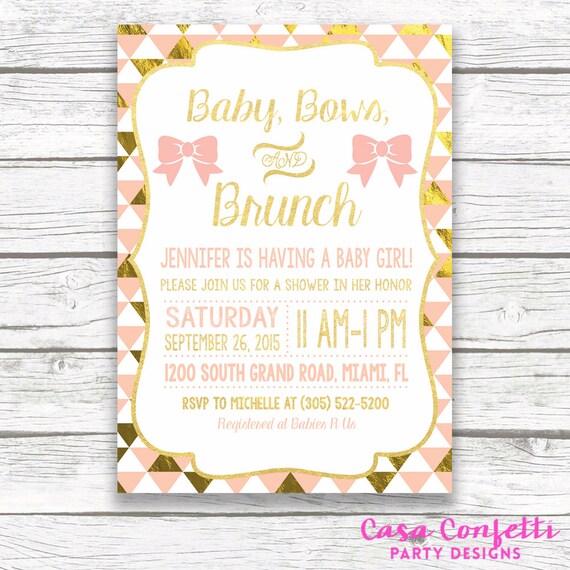 Baby Shower Brunch Invitation Baby Bows And Brunch Peach And Gold Baby Shower Brunch Invitation Baby Bows And Brunch Peach And Gold