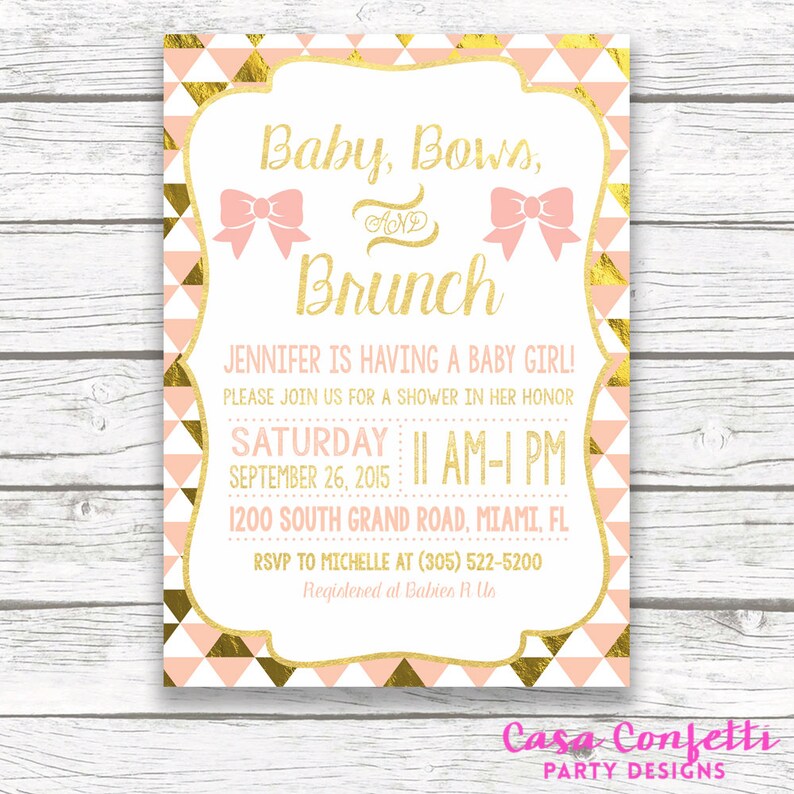 Baby Shower Brunch Invitation Baby Bows And Brunch Peach And Etsy