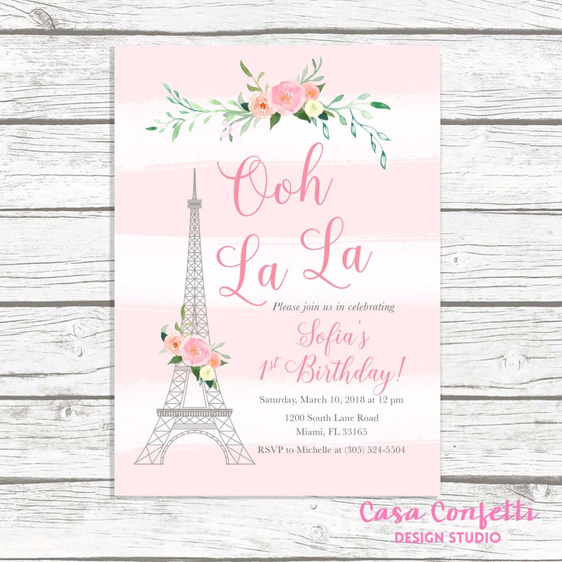 Paris Birthday Invitation Eiffel Tower Invitation French Etsy