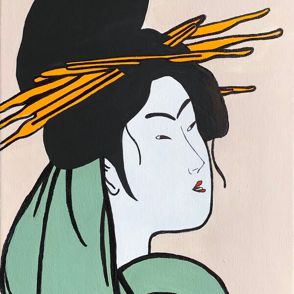 KITAGAWA UTAMARO Adaptation originale de geisha acrylique sur toile Ukiyoe Edo moderne