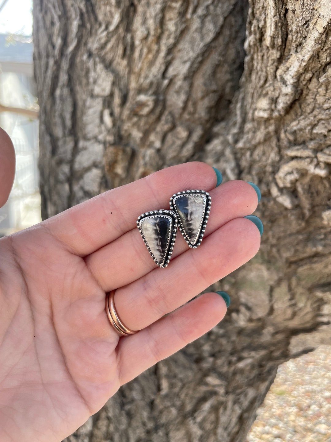 Petrified Palm Root Dagger Stud Earrings - Etsy