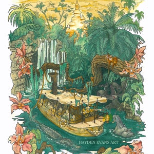 Mysterious Waters (Painting inspired by Disneyland's Adventureland and World-Famous Jungle Cruise Attraction)