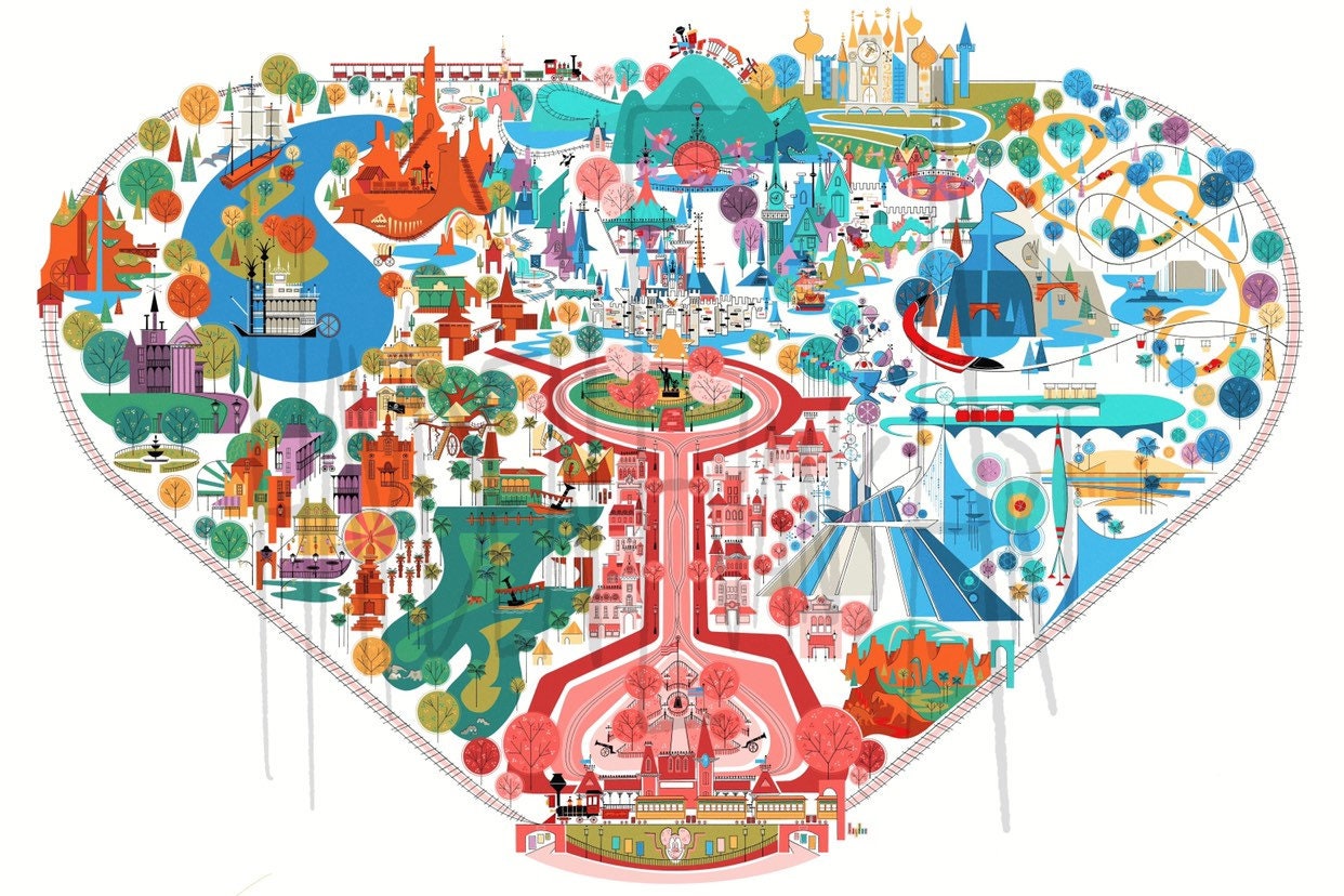 Vintage Disneyland Inspired Fun Map Illustration