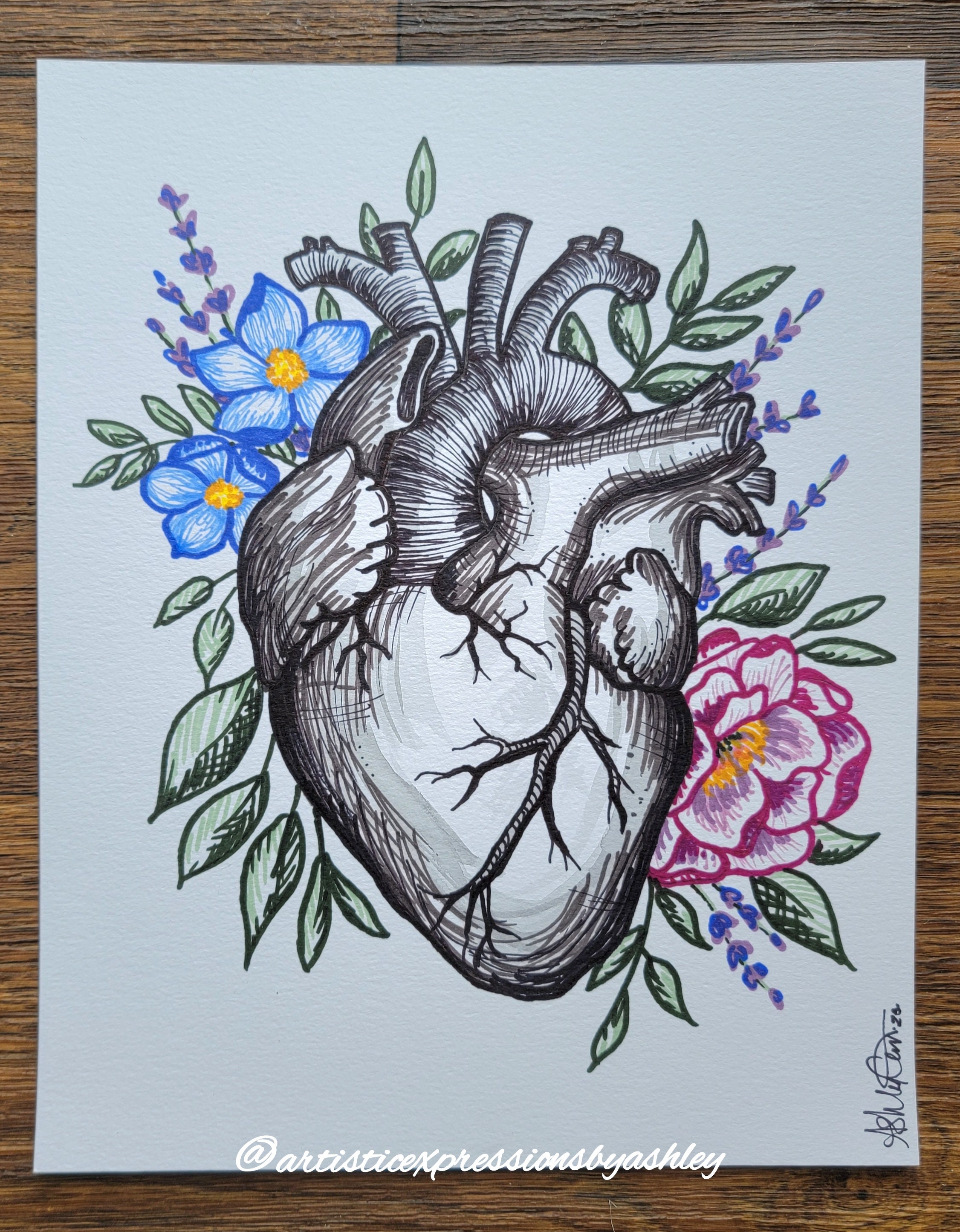 Original Drawing - Heart and Flowers - Etsy