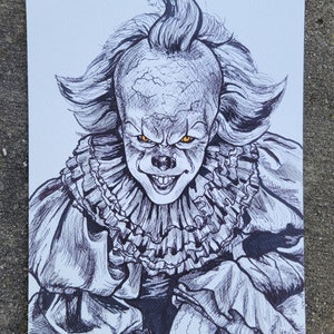 オリジナルアート - 手描きのペニーワイズホラーハロウィーンアート