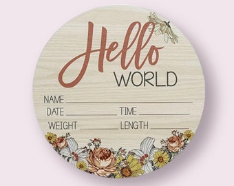 Baby Hello World Announcement Wooden Sign