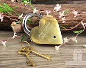 Engraved Polished Solid Brass Golden Heart Love Lock with Victorian Keys