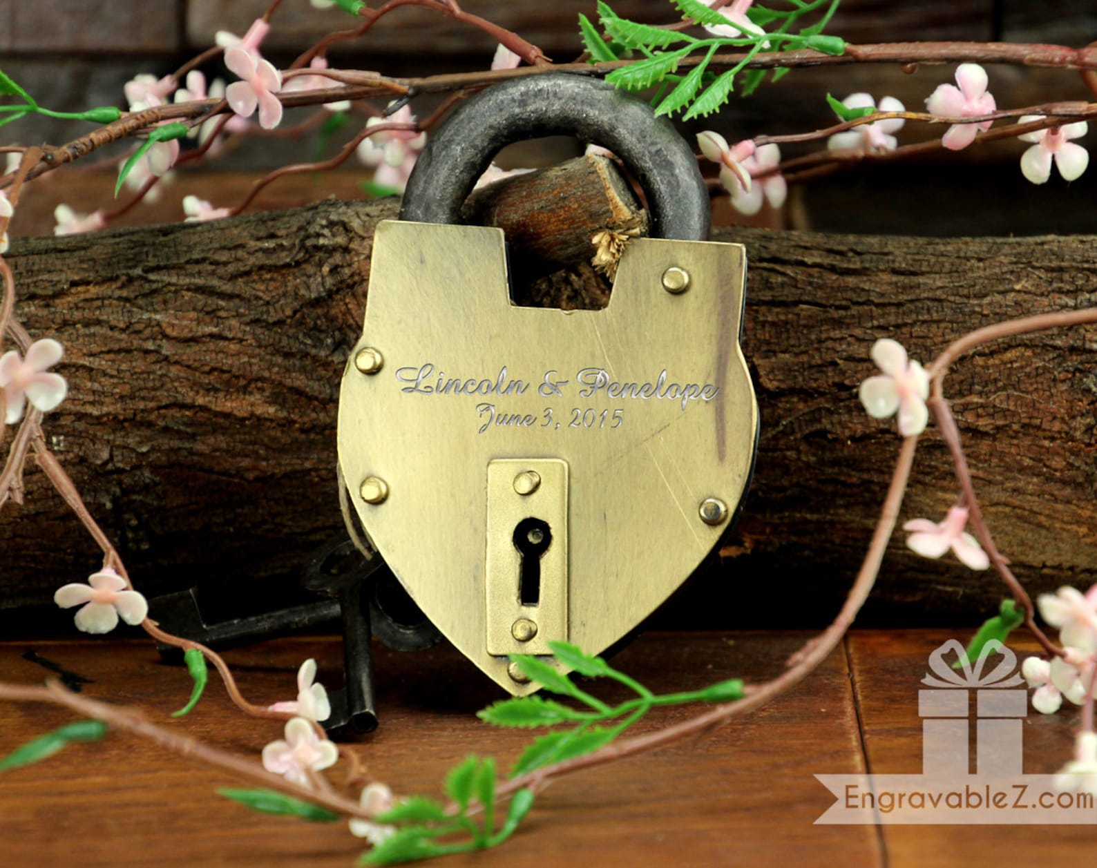 Gold Love Lock - Hand Forged Flame Brazed Brass & Steel - Front only
