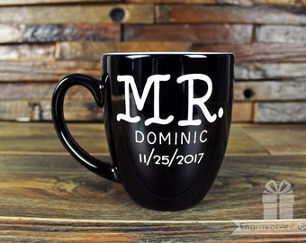 Personalized Custom Engraved Coffee Mug - Black with White Engraving