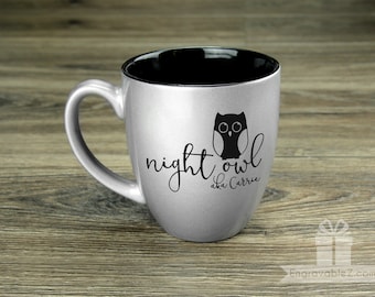 Custom Engraved Coffee Mug - Silver with Black Engraving