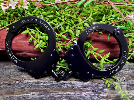Black Engraved Handcuffs - Locked in Love - Etsy
