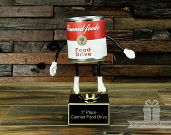 Custom Personalized Bendy Soup Can Food Drive Trophy